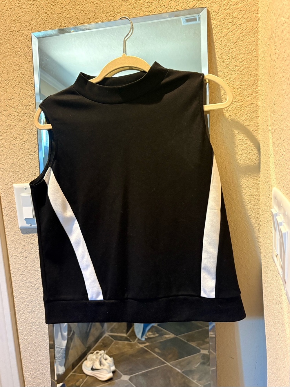 Sleeveless Black and White Mock Neck Top